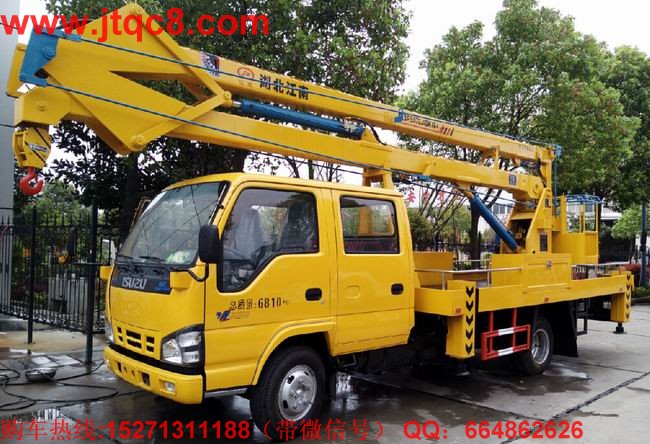 慶鈴18米高空作業(yè)車(國(guó)四)采用慶鈴底盤(pán)加裝上裝部分而成;液壓式三節(jié)折疊臂,最大作業(yè)高度18米,作業(yè)輻度5.7米; 采用國(guó)產(chǎn)、進(jìn)口換向閥及液壓油缸,換向平穩(wěn),操作靈活方便;隨車安裝四個(gè)液壓支腿,以保證整車在操作時(shí)的穩(wěn)定性與安全性;支腿與工作臂互鎖,安全可靠,防止誤操作過(guò)位.
